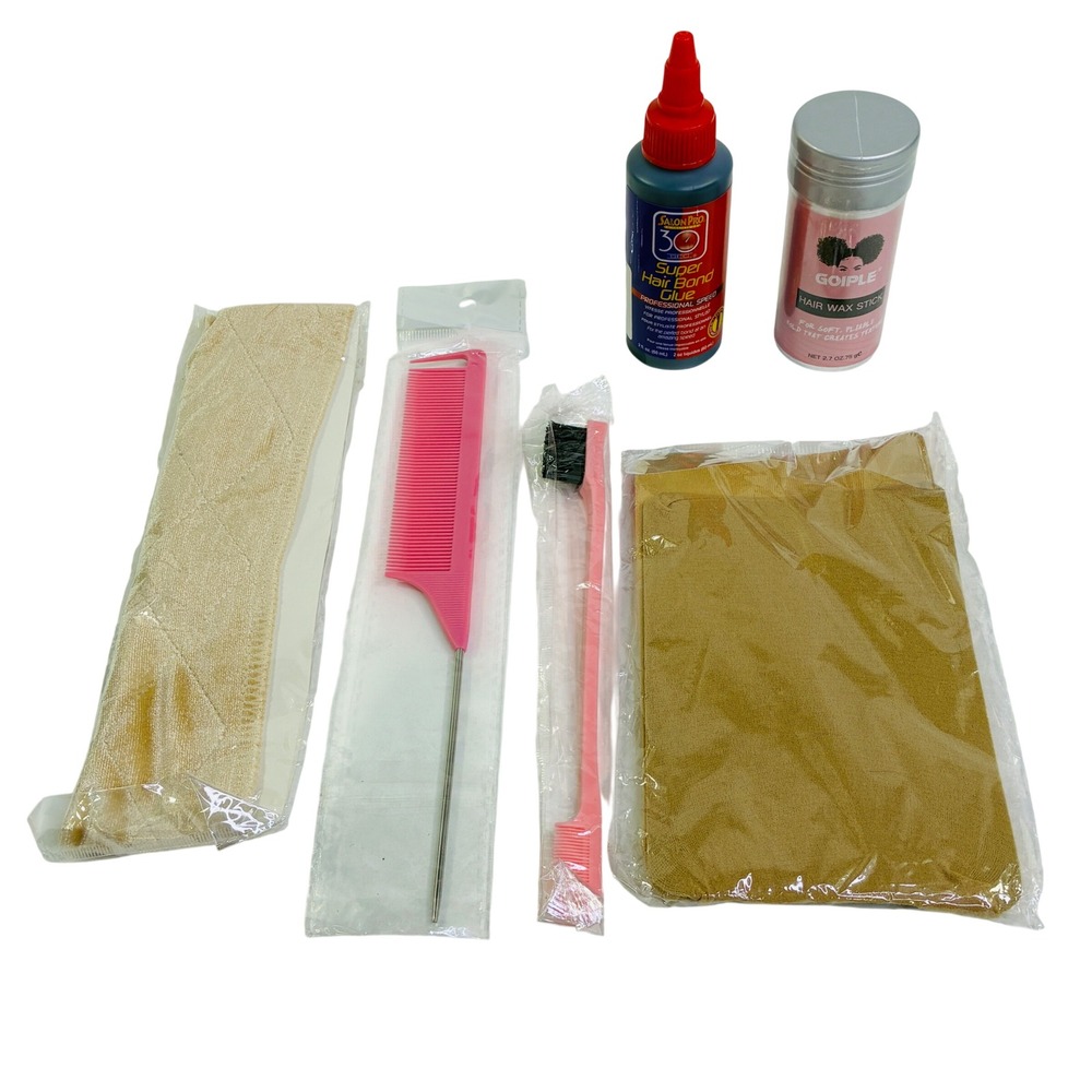 Salon Pro Hair Bond Glue Goiple Wax Stick Wig Grip Edge Brush Comb Kit 6pc Set
